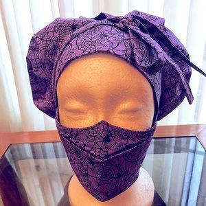 Cotton fabric purple Halloween scrub hat